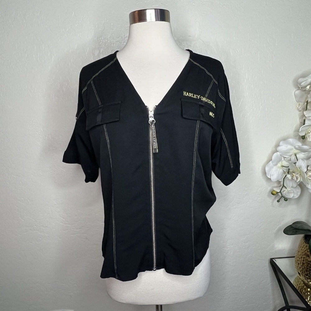 Harley-Davidson Women's Rayon Zip Front Shirt Black S